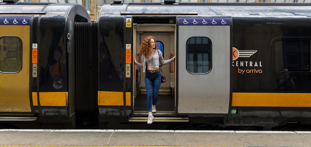 lady stepping off a Grand Central train